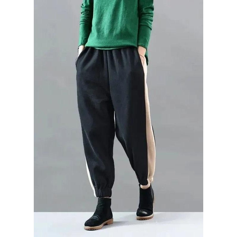 Loose Black Pockets Patchwork Sports Winter Pants