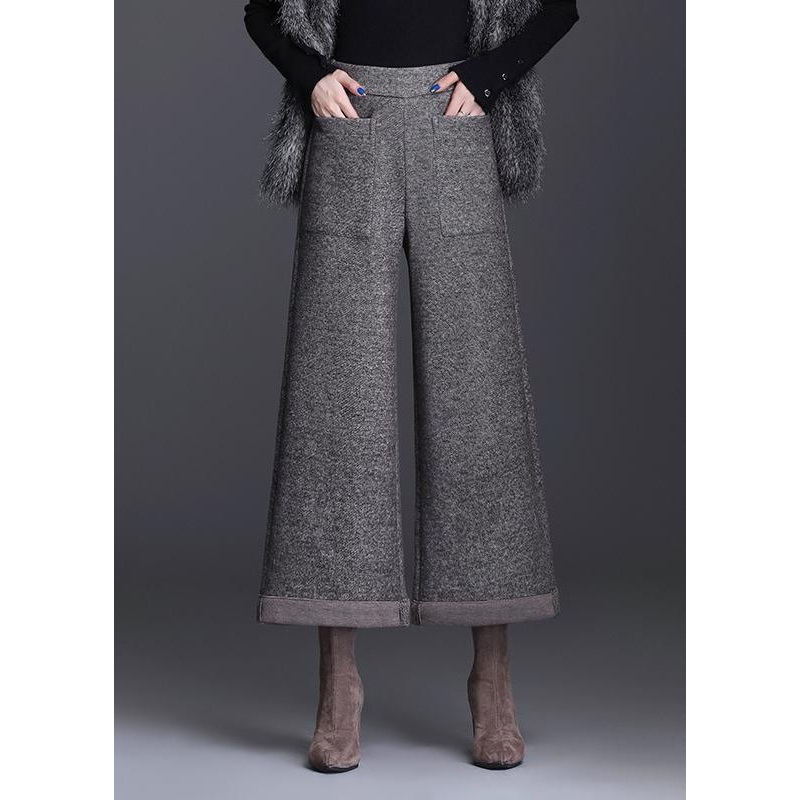 Loose Coffee High Waist Pockets Wool Winter Pants