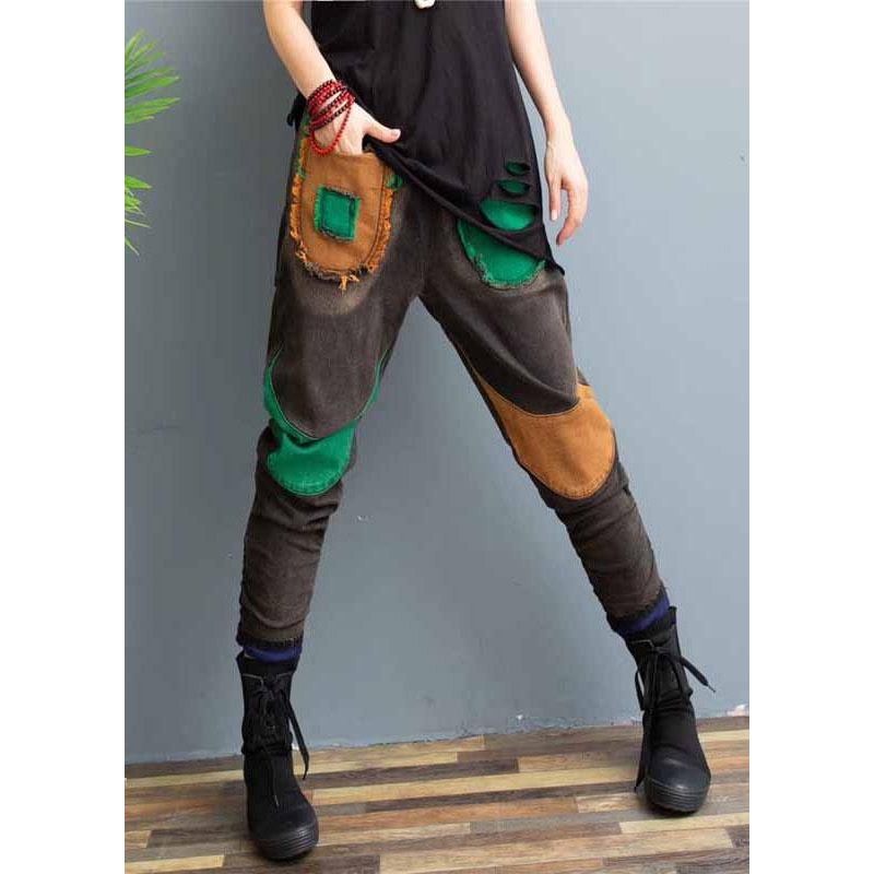 Loose Grey High Waist Patchwork Fall Jeans Pants