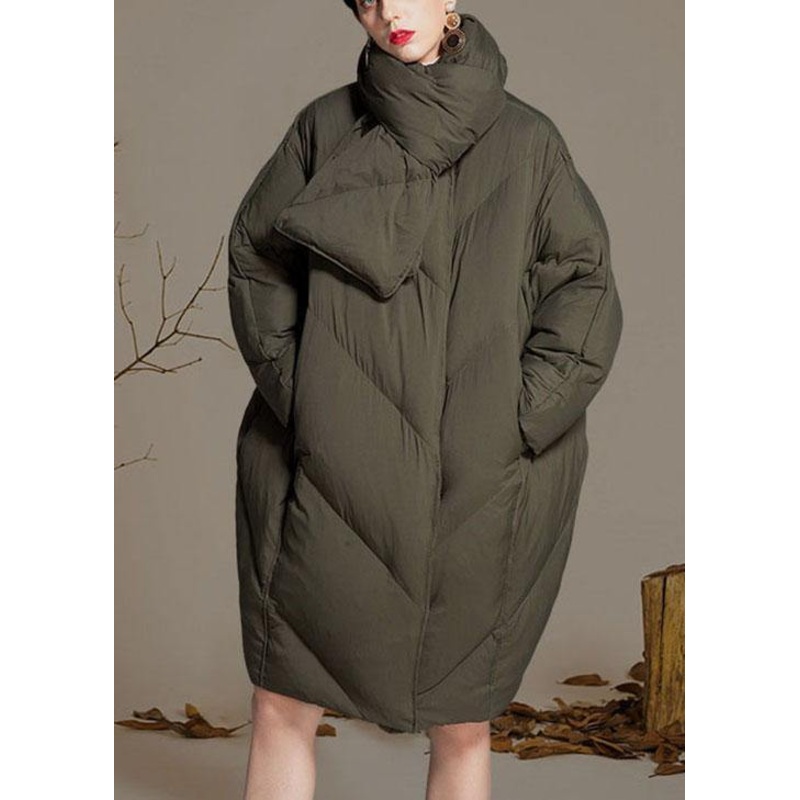 Luxury Green O-Neck zippered Loose Winter Duck Down Down Coats