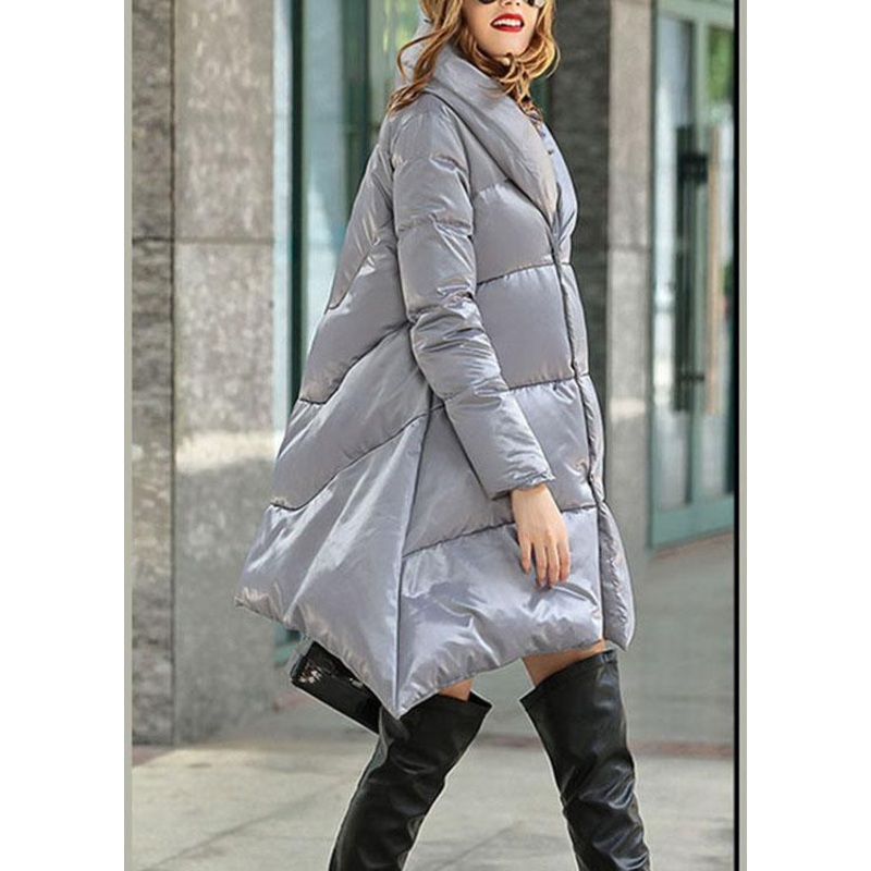 Modern Grey asymmetrical design Thick Winter Duck Down Down Coat