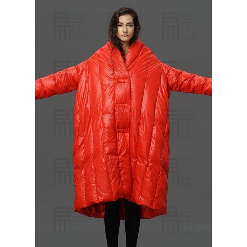Modern Red Turtle Neck Cloak Sleeves low high design Winter Duck Down down coat