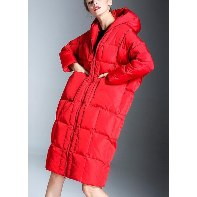 New Red hooded Pockets Casual Winter Duck Down down coat