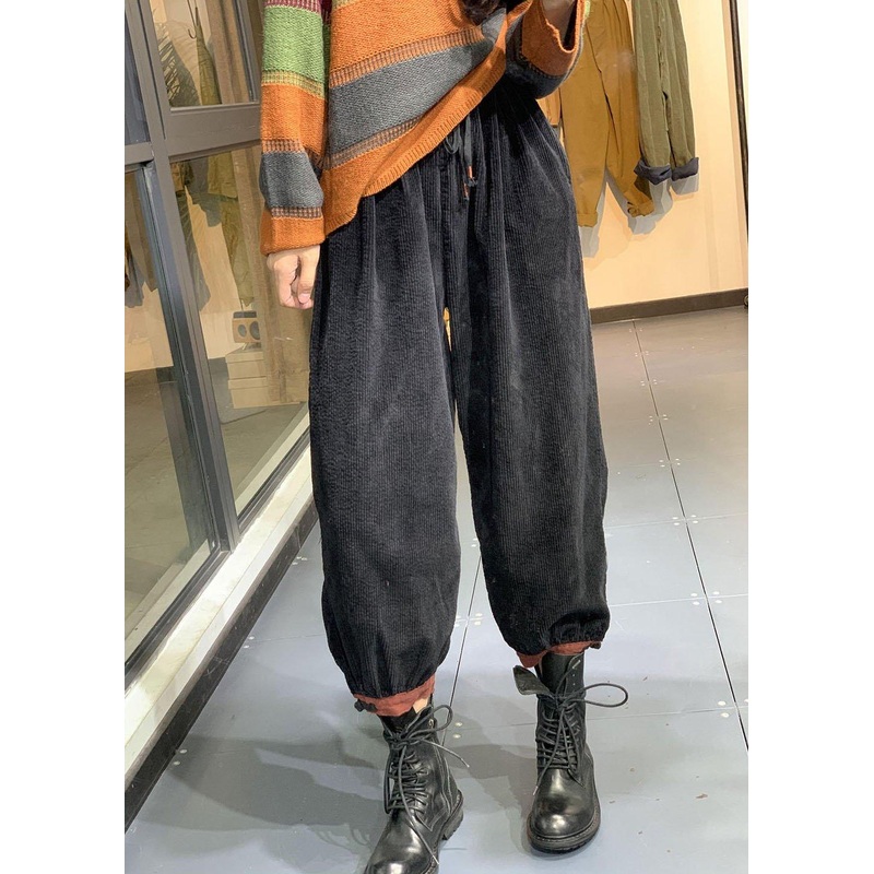 Organic Black retro Corduroy lantern Fall Pants