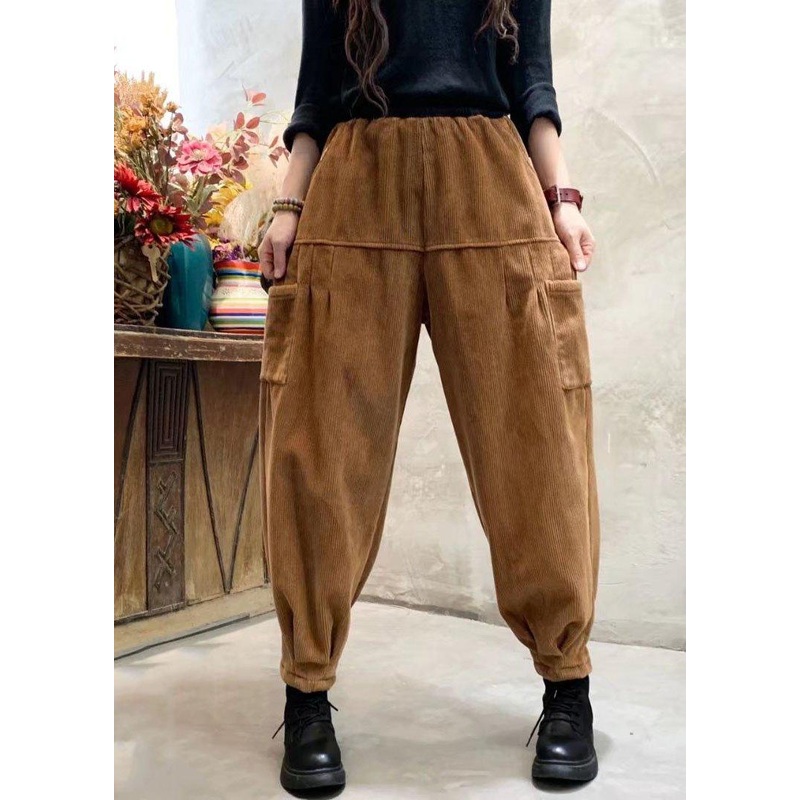 Organic Caramel Corduroy Pockets Warm Harem Winter Pants
