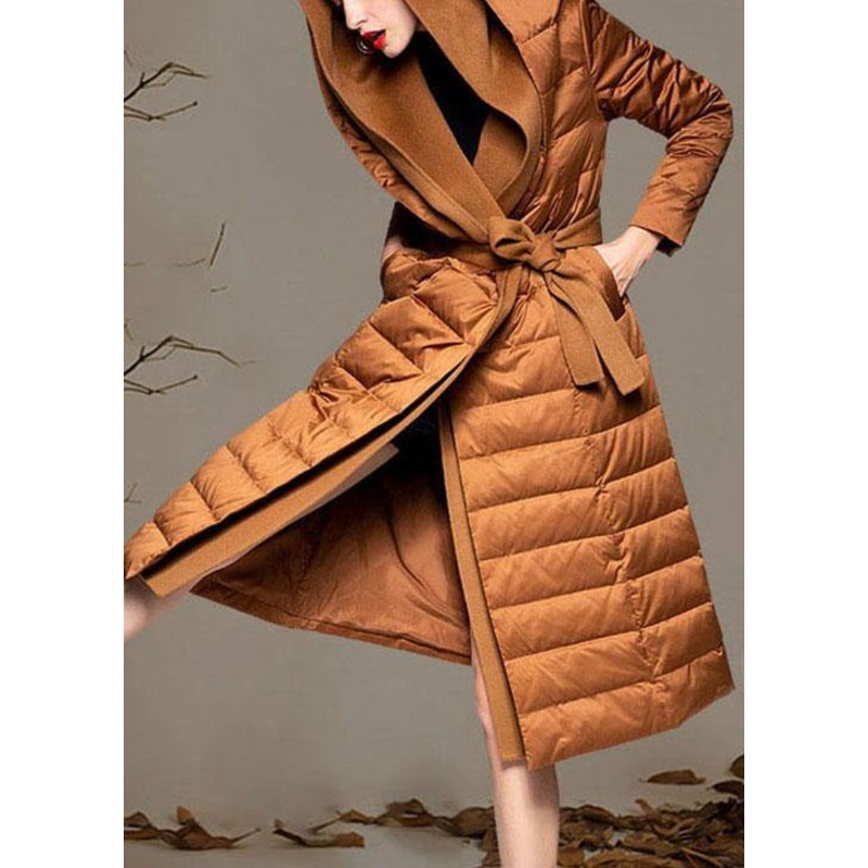Organic Caramel hooded Patchwork slim fit Winter Duck Down Jackets