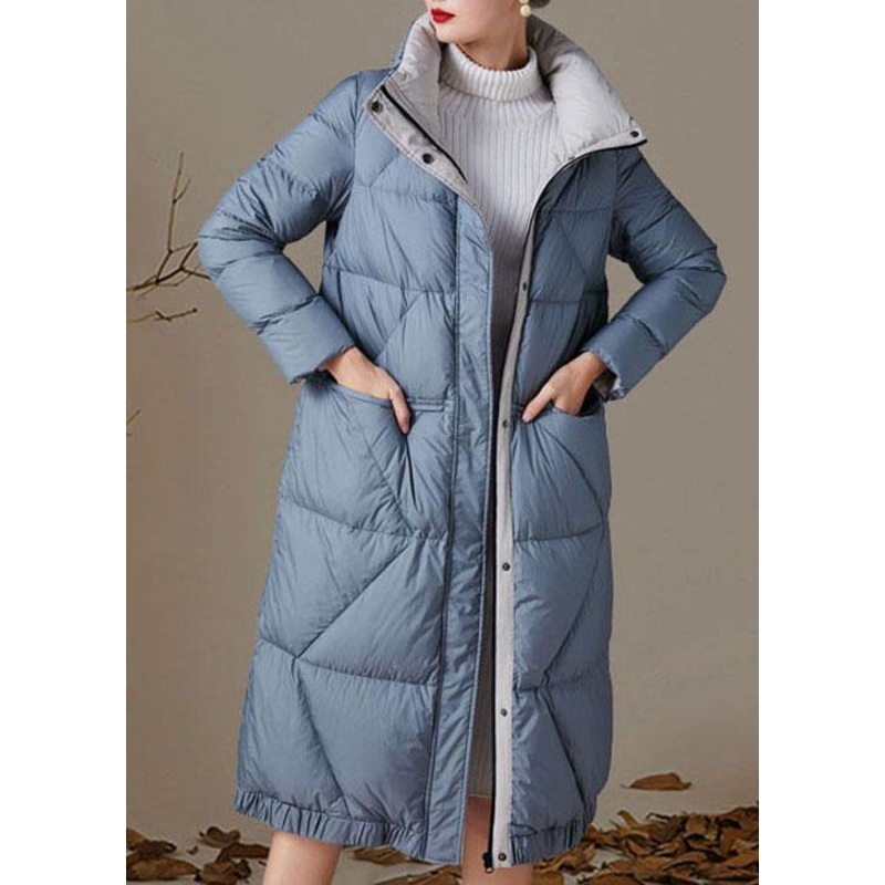 Plus Size Blue zippered Pockets Winter Duck Down Down Coats