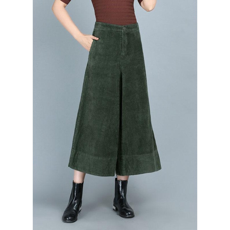 Plus Size Green High Waist Corduroy Wide Leg Fall Pants