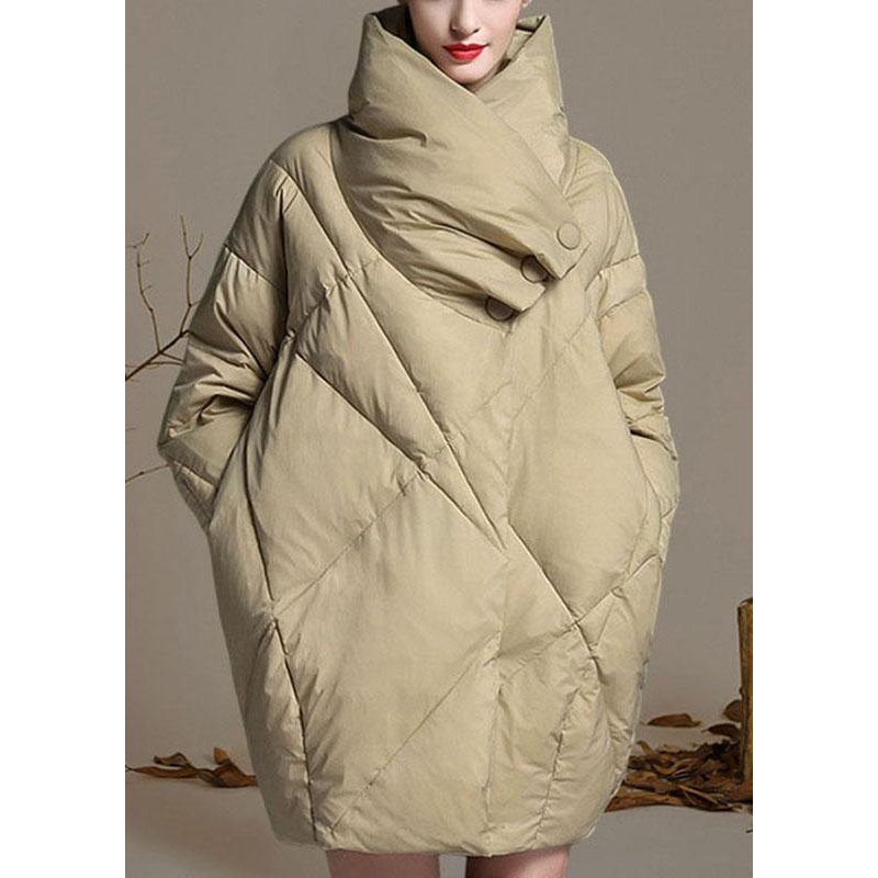 Plus Size Khaki Peter Pan Collar Button Winter Duck Down Down Coat