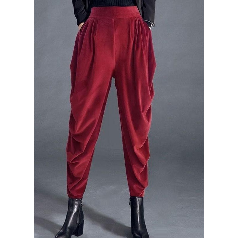 Plus Size Red High Waist Pockets Casual Jogging Fall Pants