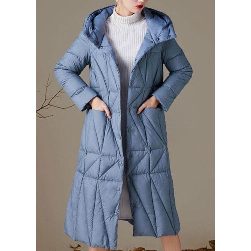 Simple Blue Button Pockets slim fit Winter Duck Down Down Coats