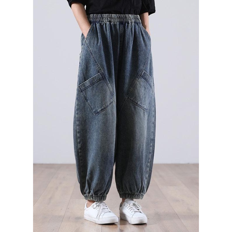 Style Blue Pockets Denim Pants Winter