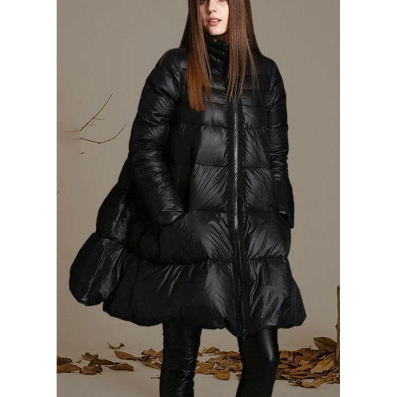 Trendy Black Stand Collar zippered fashion Winter Down Cotton Coat