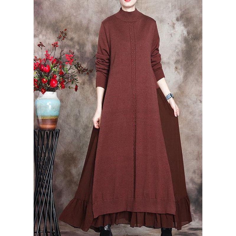 Women Coffee Print Patchwork slim fit Fall Sweater Dress