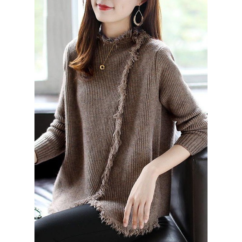 Women Coffee retro asymmetrical design Fall Knitted sweaters