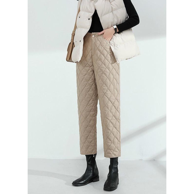 Women Khaki Pockets Warm Regular Winter Pants