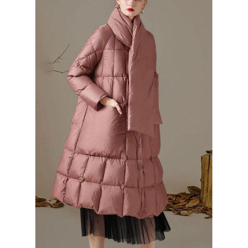 Women Pink Stand Collar Pockets Casual Winter Duck Down down