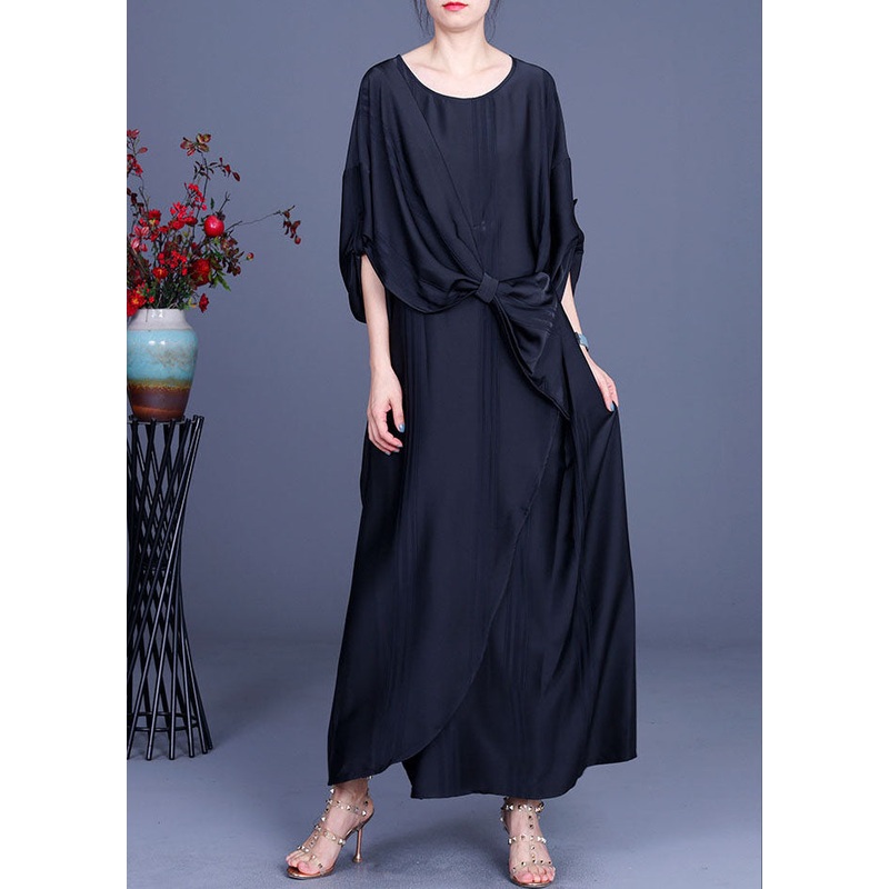 Art Black Asymmetrical Butterfly Silk Party Dress Half Sleeve
