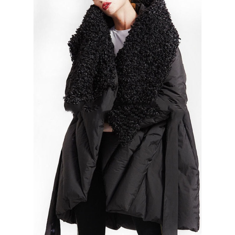 Art Black Patchwork Faux Fur Peter Pan Collar Winter Coat