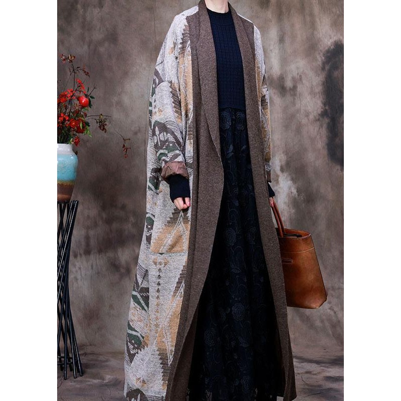 Beautiful Grey Patchwork Print Knit woolen coats Winter