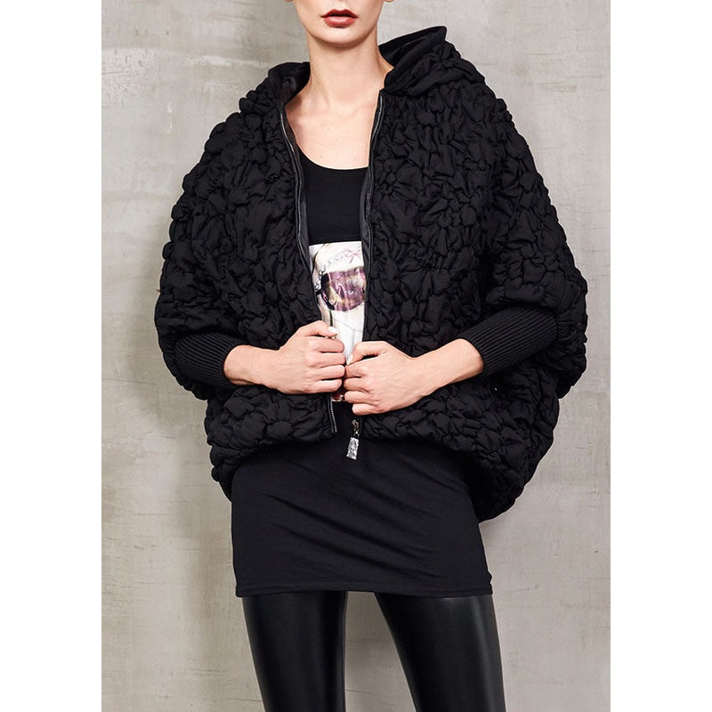 Black Bat wing Sleeve Duck Down Puffer Jacket Hooded Winter