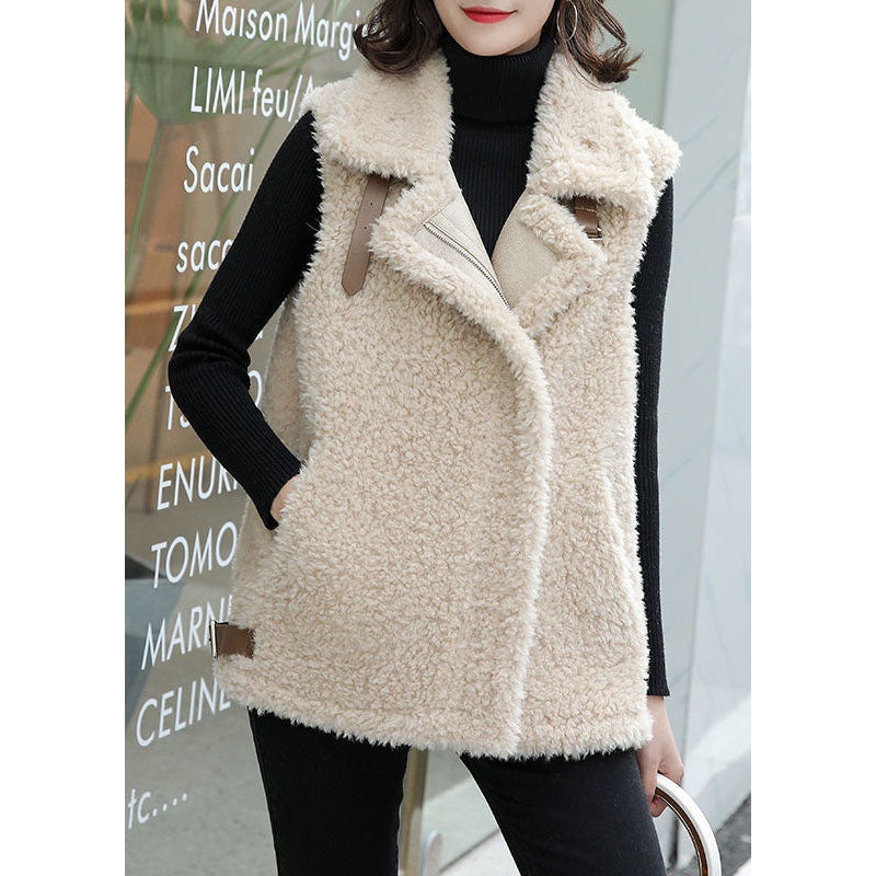 Bohemian Khaki Zip Up Pockets Faux Fur Winter waistcoat