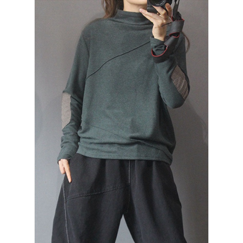 Boho Green Patchwork patch applique Warm Fleece Tops Winter