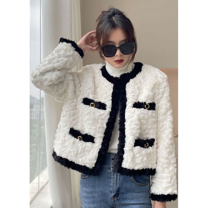 Boho White O-Neck thick Faux Fur Jackets Winter
