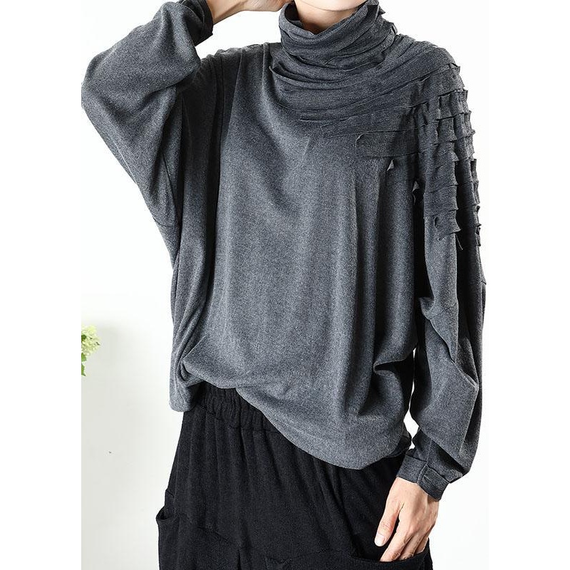 Boutique Grey Turtle Neck tasseled Loose Winter Long sleeve Top