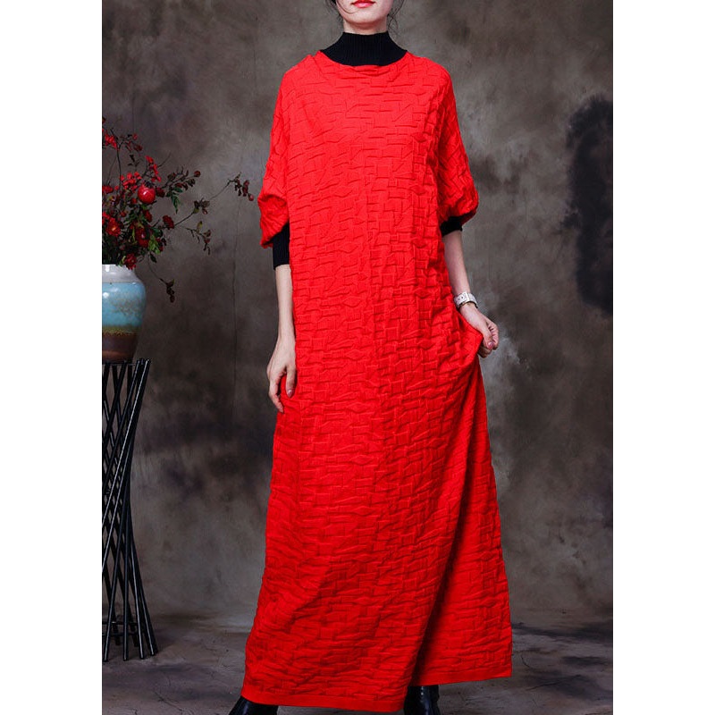 Boutique Red O-Neck Patchwork Knit Knit Sweater Dress Winter