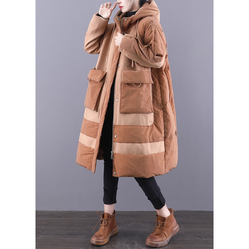Camel drawstring Duck Down Winter Coats Zip Up Winter