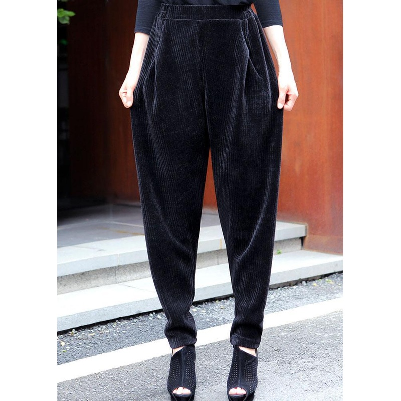 Classy Black Pockets wrinkled Thick Casual Winter Pants