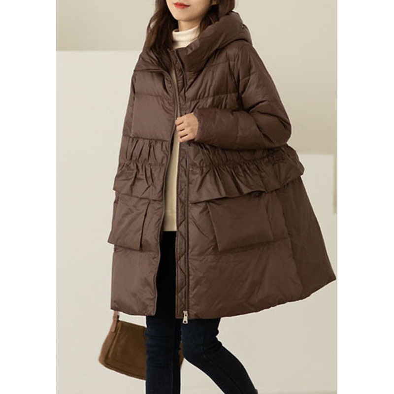 Coffee Pockets Duck Down Down Coats Hooded Winter