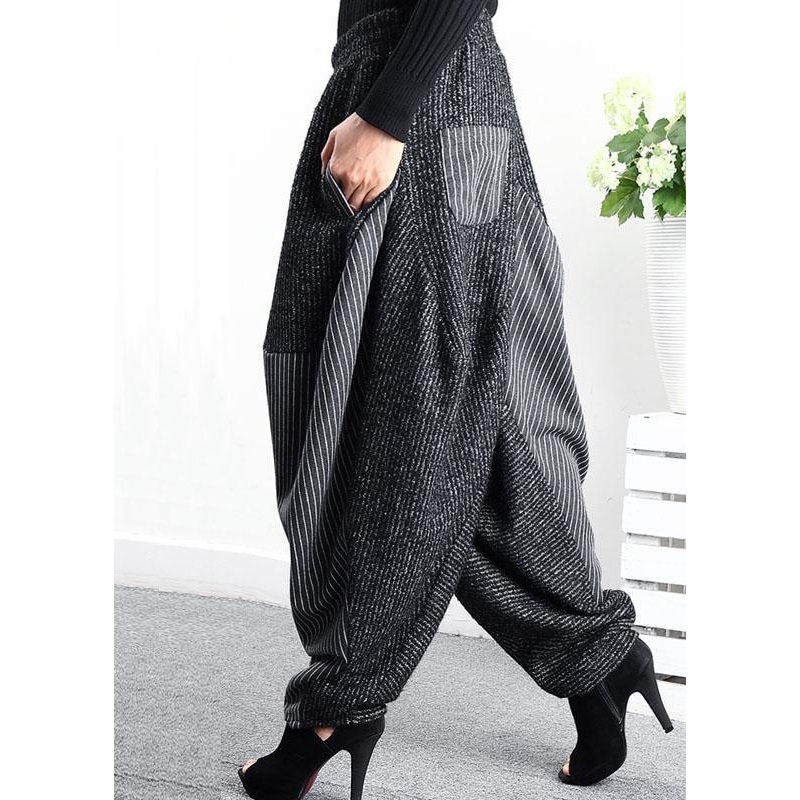 DIY Black Grey Patchwork Striped asymmetrical design Winter Pants