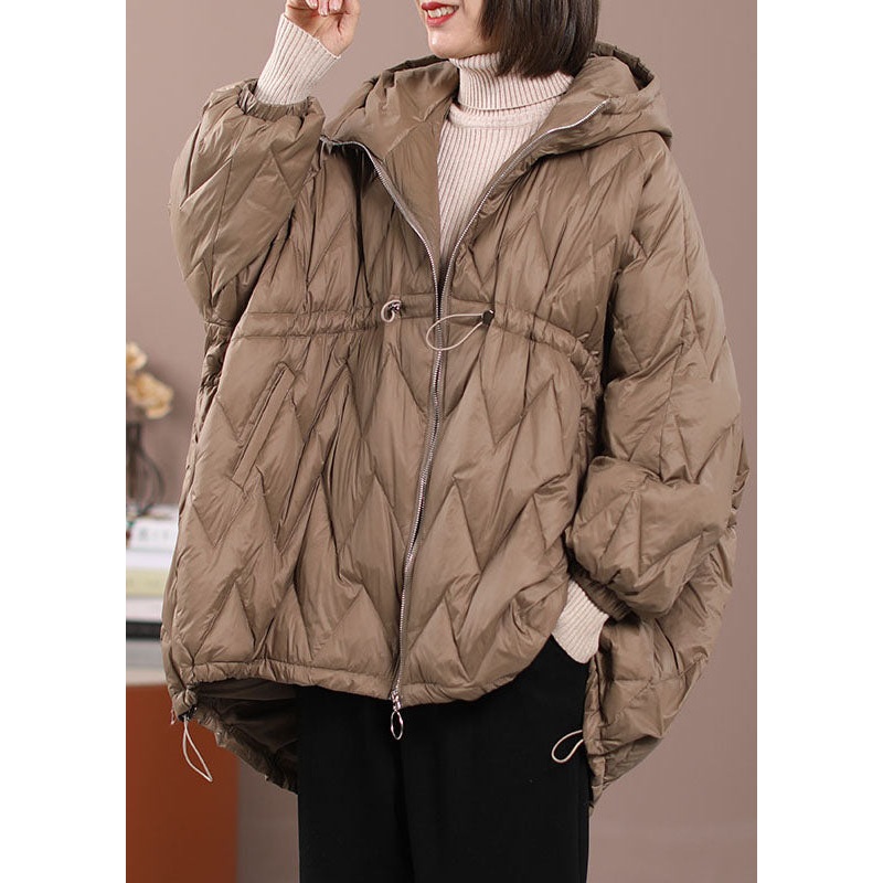 DIY Khaki Cinched Pockets Duck Down Winter Down Coat
