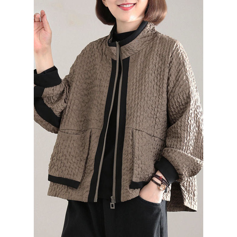 Fitted Chocolate Patchwork Pockets Coat Spring
