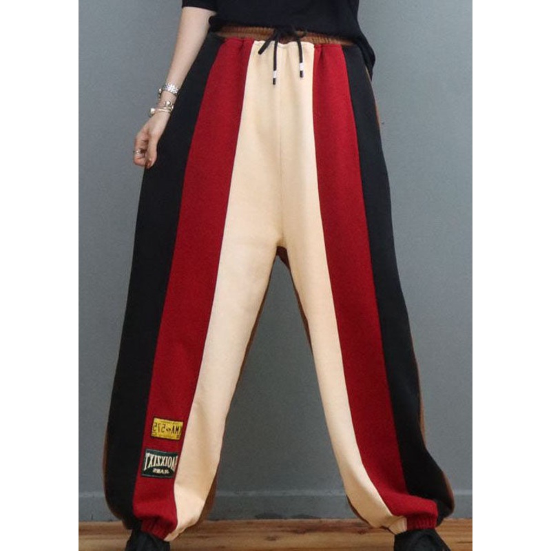 French Red Cinched Patchwork lantern Pants Winter