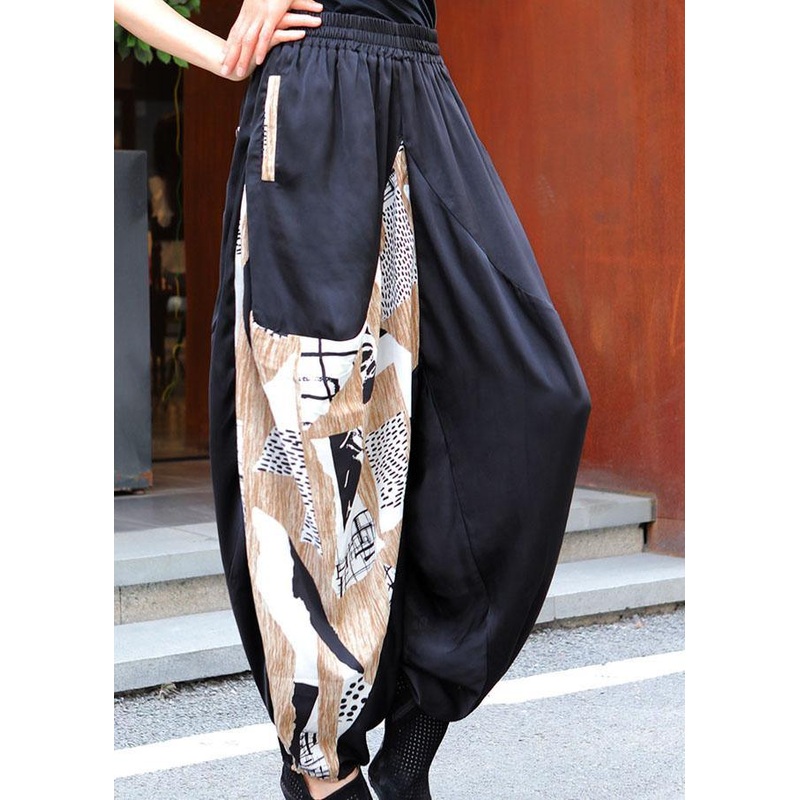 Loose Black Patchwork Apricot Casual Spring Pants