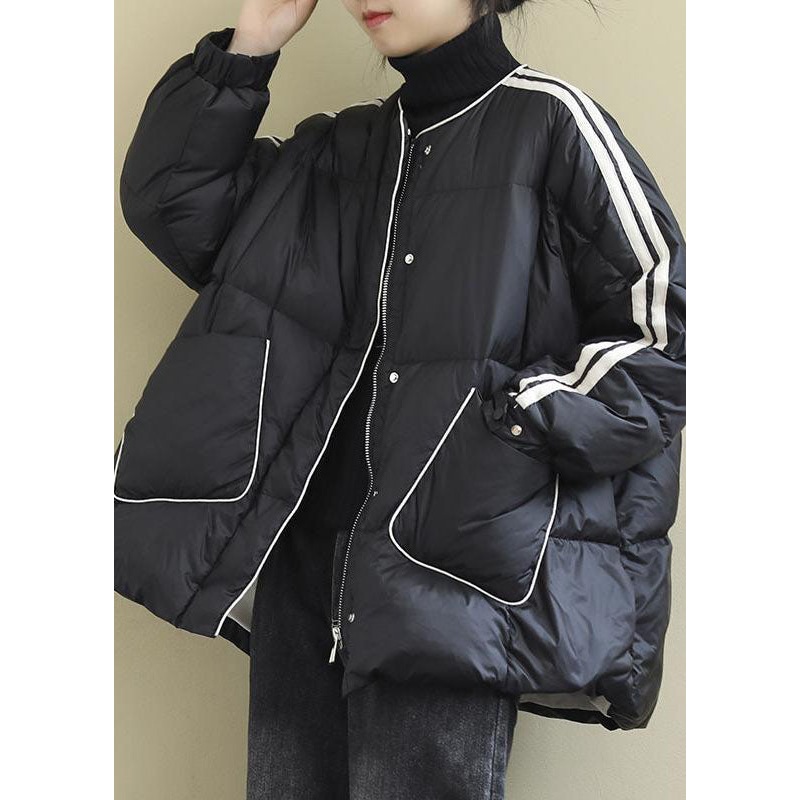 Loose Black Zippered Pockets Loose Winter Duck Down Coat