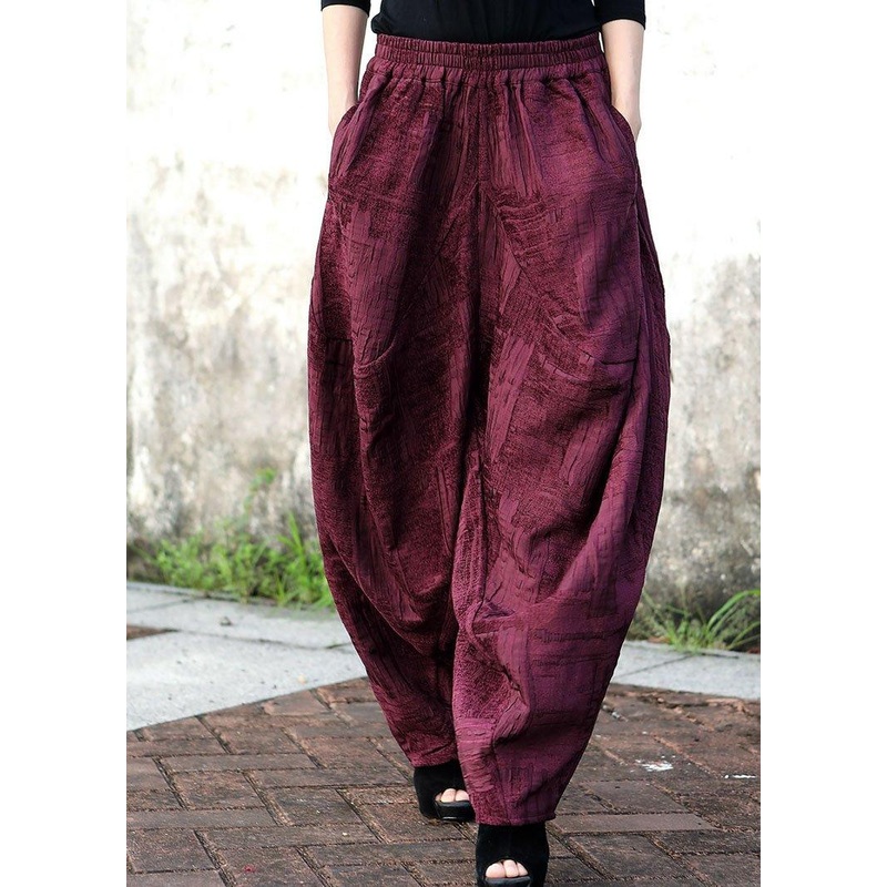 Loose Purple Pockets Jacquard Casual Winter Pants