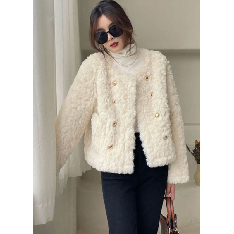 Modern White Button Faux Fur Puffers Jackets Winter thick