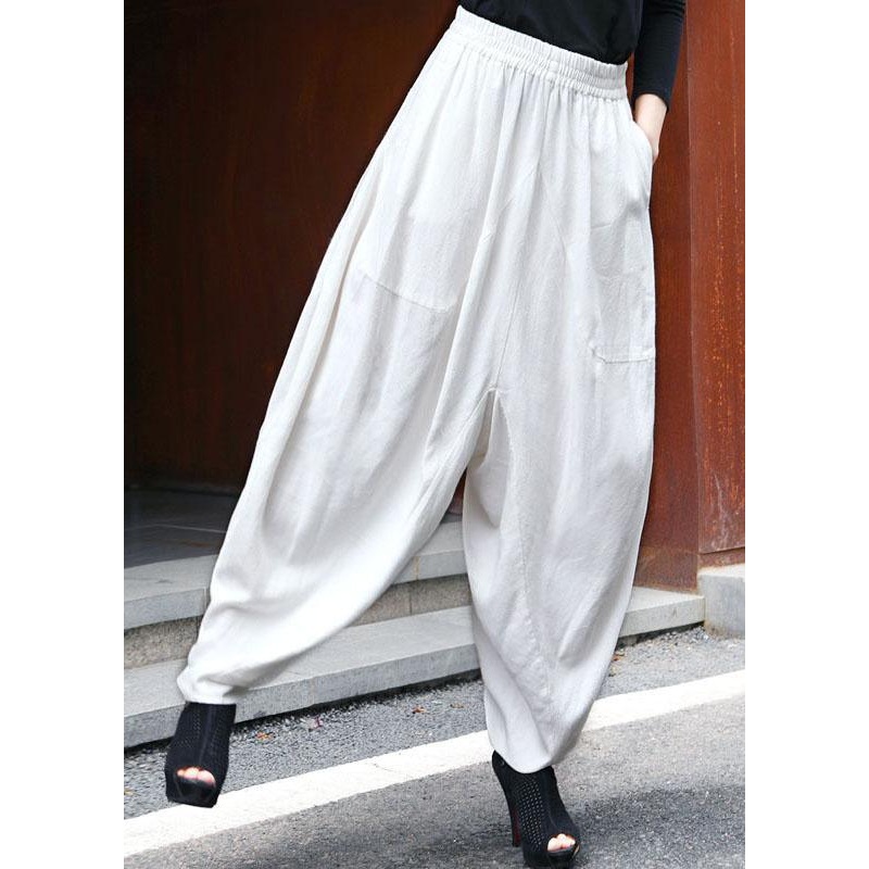 Modern White Elastic Waist Pockets asymmetrical design Spring Pants