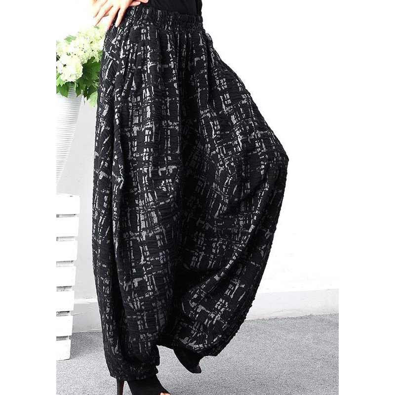Organic Black Plaid Print Oversize Wide Leg Winter Pants