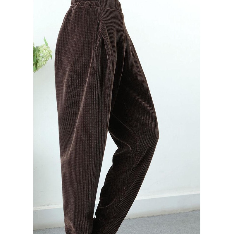 Plus Size Coffee asymmetrical design Pockets Thick Harem Winter Pants