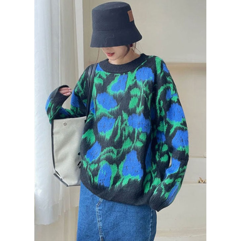 Plus Size Green O-Neck cozy Knit Winter sweaters