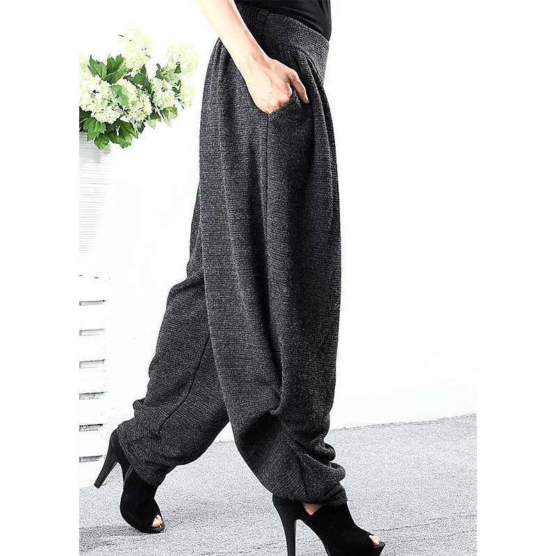 Plus Size Grey wrinkled Pockets Regular lantern Winter Pants