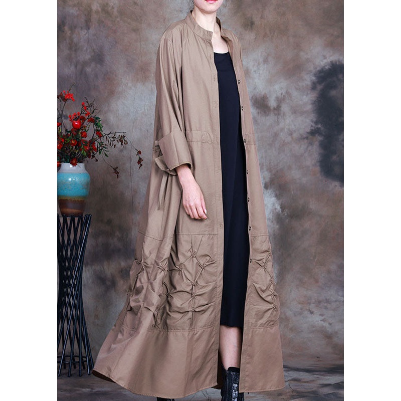 Plus Size Khaki Button tie waist Spring trench coats