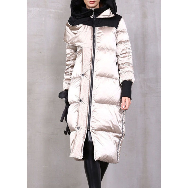 Plus Size Khaki Zip Up Patchwork Duck Down Winter down coat