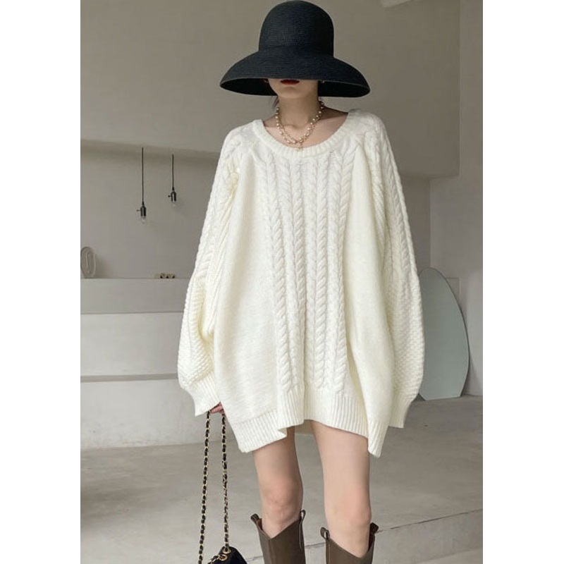 Plus Size Natural White cable knit Dress Winter