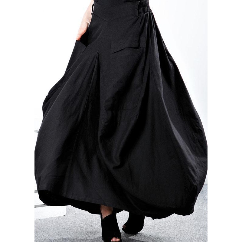 Simple Black Pockets Patchwork asymmetrical design Winter Skirt